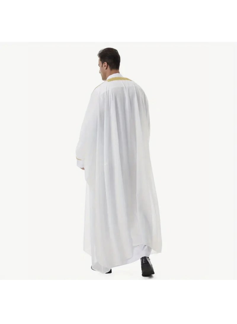 الهديل قفطان عربية للرجال - جلبة بيضاء تقليدية، خفيفة وأنيقة، مناسبة لرمضان وعيد الفطر والملابس الإسلامية للصلاة - Image 5